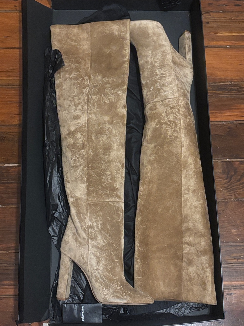 Saint Laurent Tall Suede Over-the-Knee Boots in Taupe